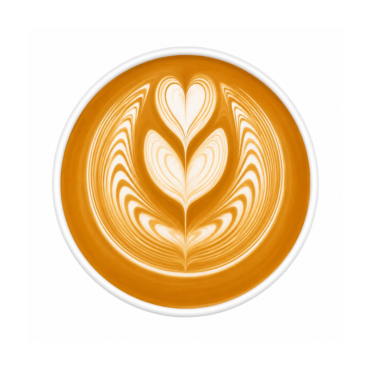Cup of coffee with latte art on a white background
