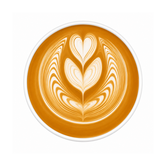 Cup of coffee with latte art on a white background