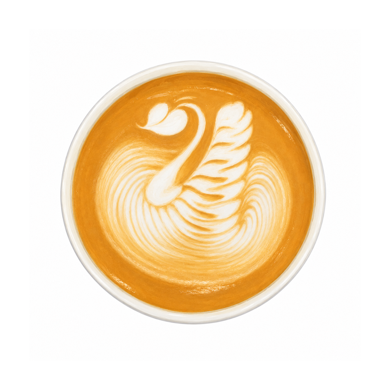 Latte art of a swan in a cup on a white background