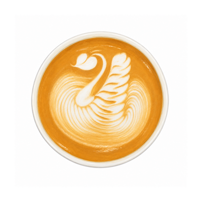Latte art of a swan in a cup on a white background